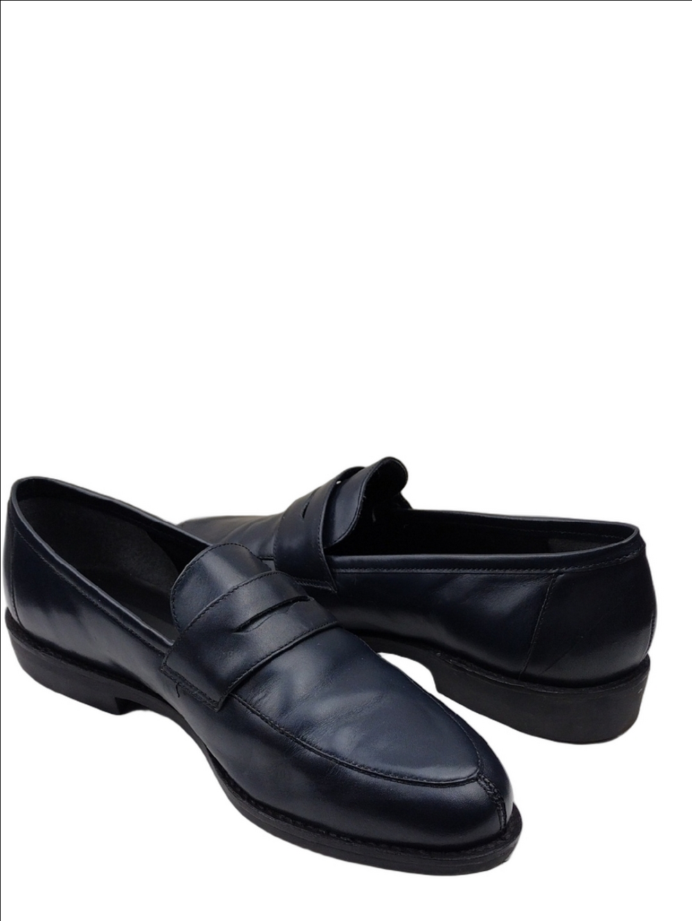 Bandolino Navy Blue Leather Upper Pointed Toe Low Blocked Heel Penny Loafer Shoe